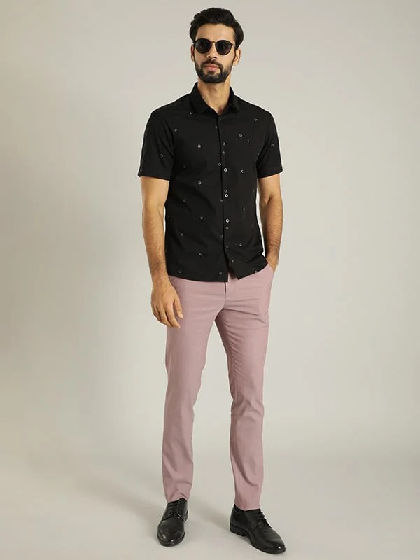 Indian Terrain Men Embroidered Black Shirt
